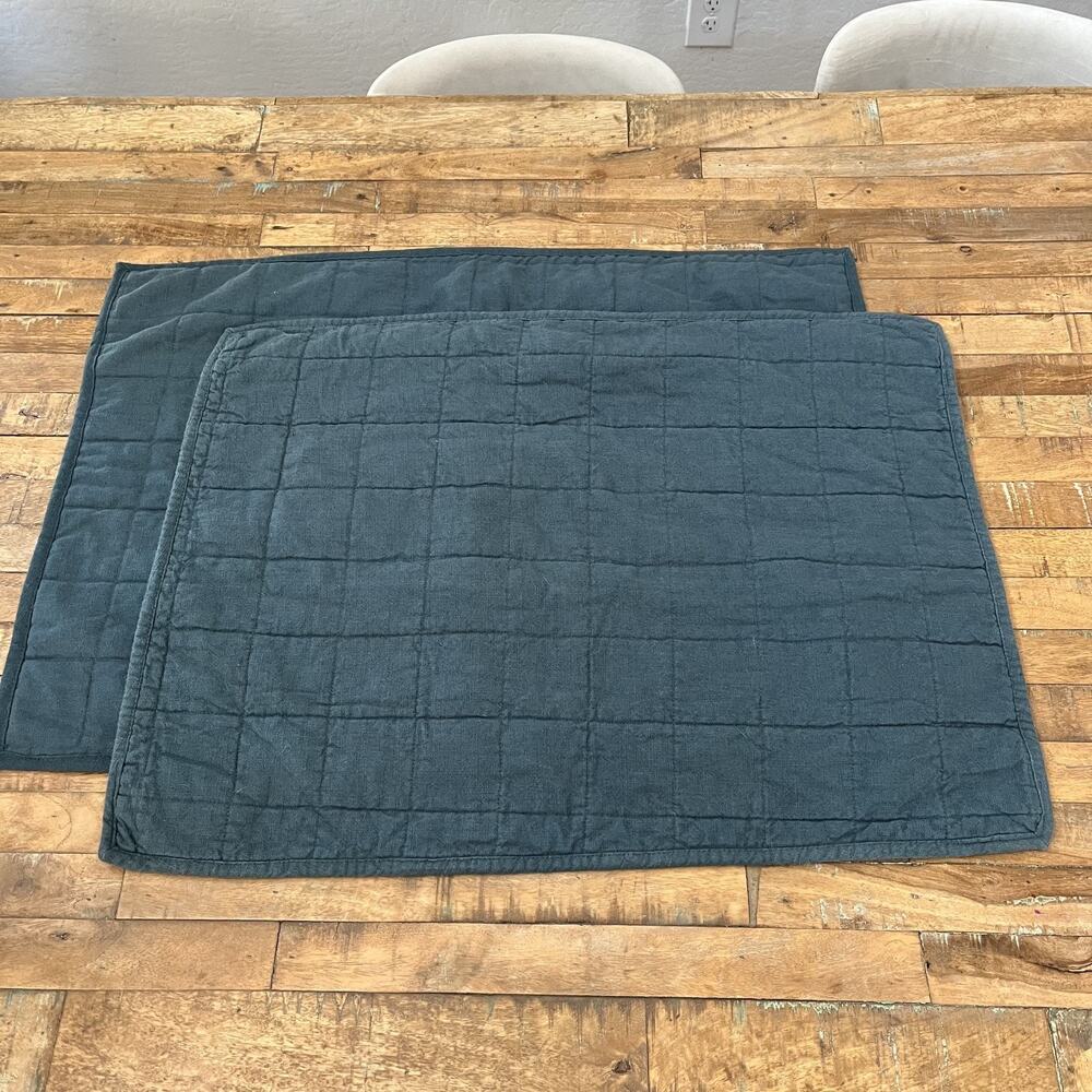 Casaluna Teal Quilted Standard Pillow Shams (2) Linen Blend Zip Closure